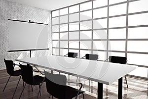 Projection Screen, Table and Chairs in Office Room