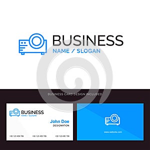 Projector, Film, Movie, Multi Media Blue Business logo and Business Card Template. Front and Back Design