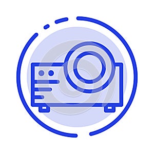 Projector, Film, Movie, Multi Media Blue Dotted Line Line Icon