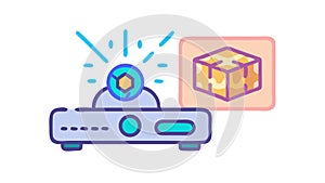 Projector with holographic cube, futuristic display, interactive tech, vector design Generative AI