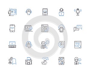 Projector line icons collection. Projection, Display, Light, Cinema, Screen, Movie, Entertainment vector and linear