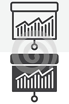 Projector screen graph line and solid vector icon set