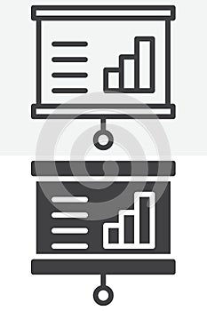 Projector screen graph line and solid vector icon set