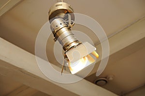 Projector searchlight on ceiling
