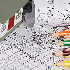 Projects of houses with model of a house