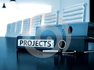 Projects on Office Folder. Blurred Image. 3D.