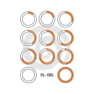 Orange part infographic pie chart circle in thin line flat style. Vector illustration pack of web icons.