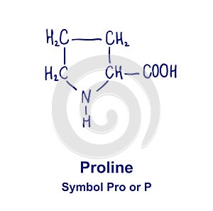 Proline chemical structure. Vector illustration Hand drawn