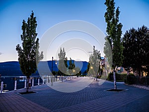 Promenade along the Okanagan Lake waterfront in Kelowna, BC