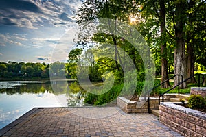 Promenade along the shore of Wilde Lake in Columbia, Maryland. photo