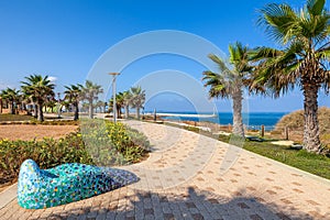 Promenade along shoreline in Ashqelon, Israel.