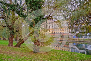 The promenade on the bank of Crisul Repede in Oradea, Romania.