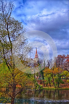 The promenade on the bank of Crisul Repede in Oradea, Romania. photo