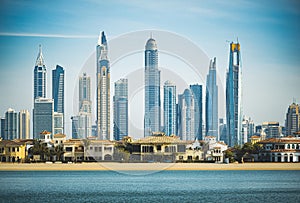 Promenade in luxury Dubai Marina with modern skyscrapers in Dubai,United Arab Emirates. City scape of Jumeirah