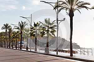 The promenade of the resort town of Lloret de mar in the morning