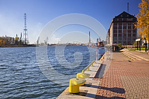 Promenade at the river in Nowy Port district of Gdansk