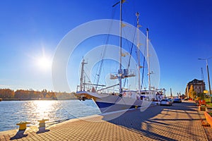 Promenade at the river in Nowy Port district of Gdansk