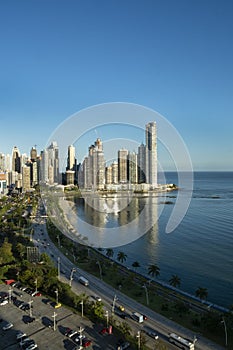 Promenade and skyline background in Panama City photo