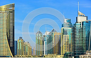 Promenade and skyscrapers in luxury Dubai Marina,United Arab Emirates