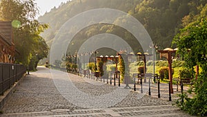 Promenade in Szczawnica town in summer, Pieniny.