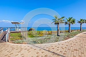 Promenade and viewpoint over shoreline in Ashkelon, Israel.