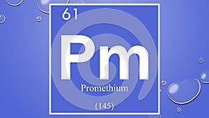 Promethium chemical element symbol on blue bubble background