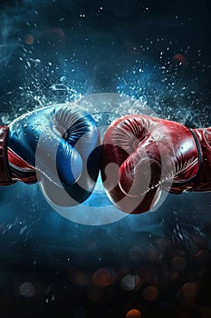 Prominent boxing gloves face off in wide poster with bold vs letters for intense versus battle