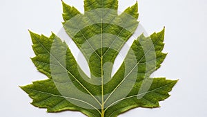Prominent veins run through the leaf creating a symmetrical pattern