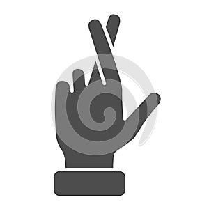 Promise gesture solid icon, gestures concept, Hand with crossed fingers sign on white background, Gesture good luck or