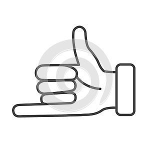 Promise hand gesture thin line icon, gestures concept, fist with elongated little finger sign on white background, thumb