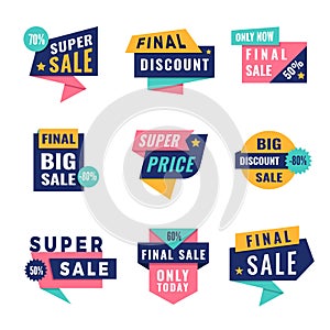 Promo badges. Offers big discount labels for advertising vector template with place for text