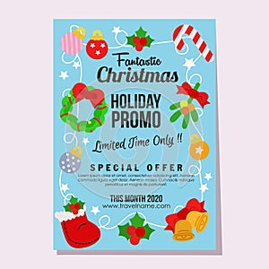 Promo christmas snowman fantastic sale holiday poster flat element