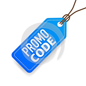 Promo code blue price tag. Blue label. Vector illustration.