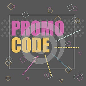 Promo code, coupon code. Flat vector banner design illustration on black