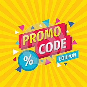 Promo code coupon design. Advertising promotion banner for discount sale.