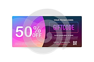 Promo code. Vector Gift Voucher with Coupon Code. Premium eGift Card Background for E-commerce, Online Shopping