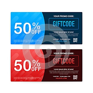 Promo code. Vector Gift Voucher with Coupon Code. Premium eGift Card Background for E-commerce, Online Shopping. Marketing