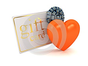 Promo Day for Valentine`s Day. Heart and gift card with ribbon