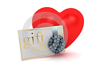 Promo Day for Valentine`s Day. Heart and gift card with ribbon