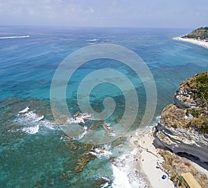 Promontory, coast, cliff, cliff overlooking the sea, Ricadi, Cape Vaticano, Calabria. Aerial view