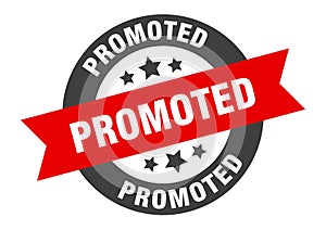 promoted sign. round ribbon sticker. isolated tag