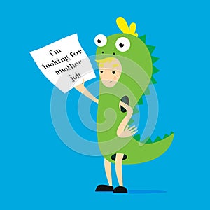 Promoter in dinosaur costume. flat cartoon illustration, im looking for another work