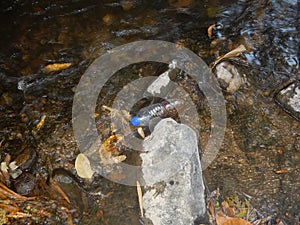 Plastic bottle floating on the water photo