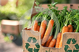 Promoting Sustainable Choices with Eco-Friendly Carrots in a Recyclable Box. Concept Sustainability, Eco-friendly Choices,
