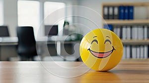 Promoting Workplace Positivity: Yellow Smiley Ball Brings Smiles to Office Interiors.