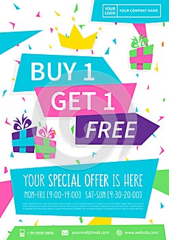 Promotion banner Buy Get 1 Free vector illustration