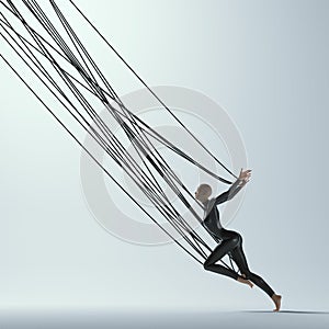 Promotion concept. Abstract woman dragged with wires .