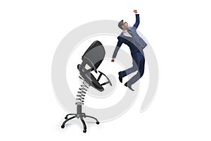 Promotion concept with businessman ejected from chair