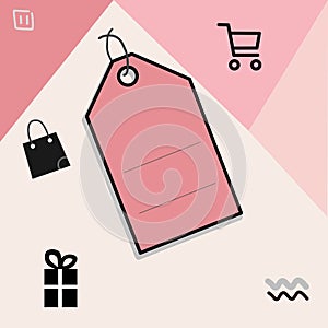 Promotion price label. Sale tags flat icon on light pink background. Banner web design template. Vector illustration.