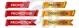 promotion ribbon gold and red collection with text shiny text tag design